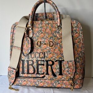 Gucci Floral Liberty Canvas Top-Handle Duffel — Coral, Beige, Green